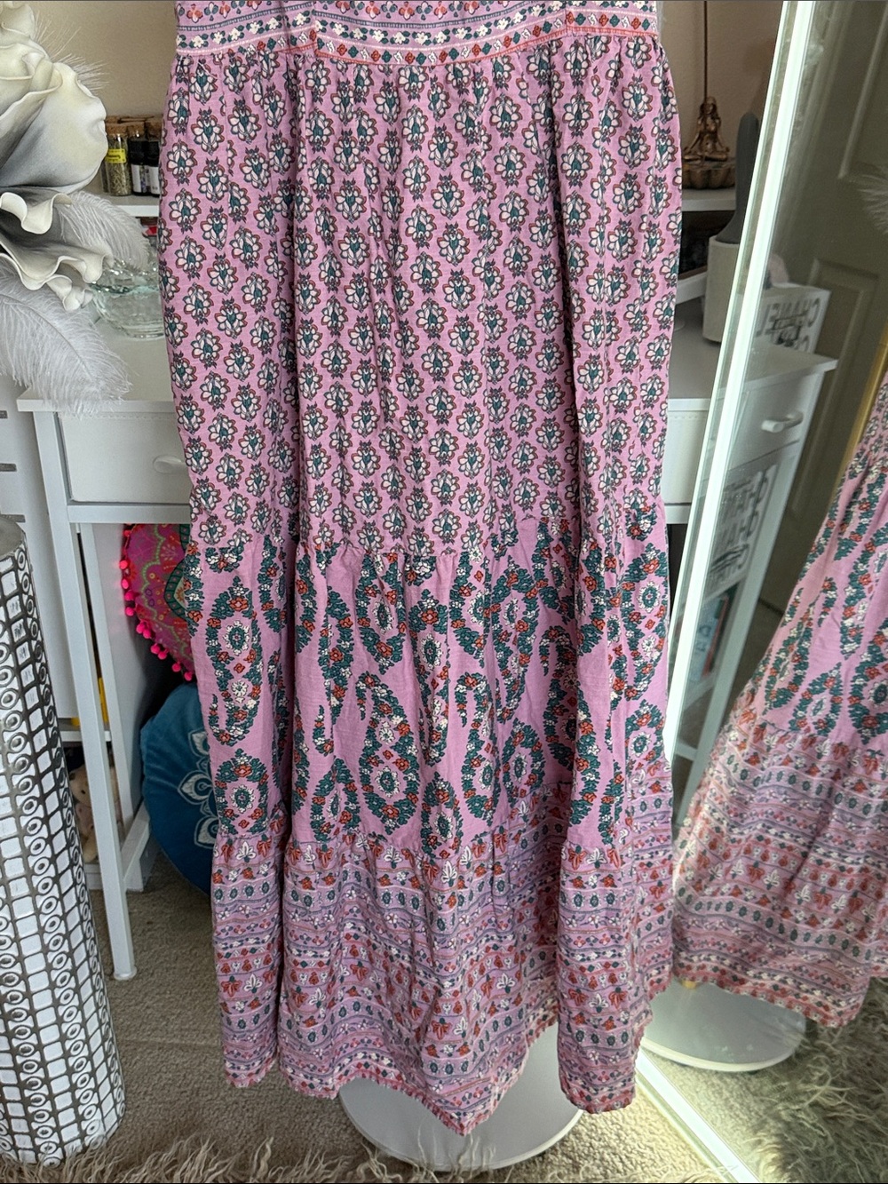 Knox Rose Pink Printed Maxi Dress with Smocked Bodice - Picture 2 of 4